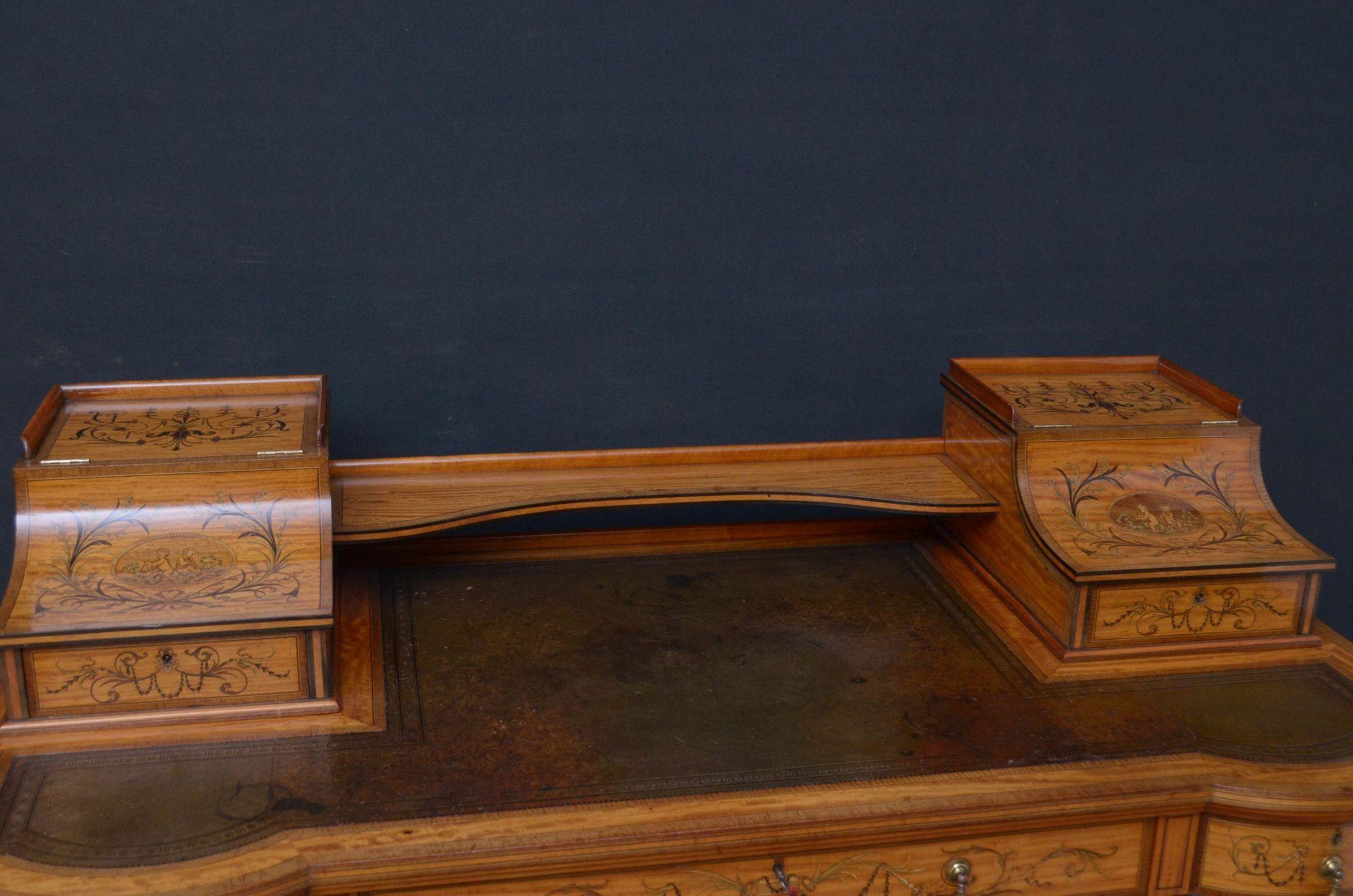 English Late Victorian Carlton House Desk in Satinwood For Sale