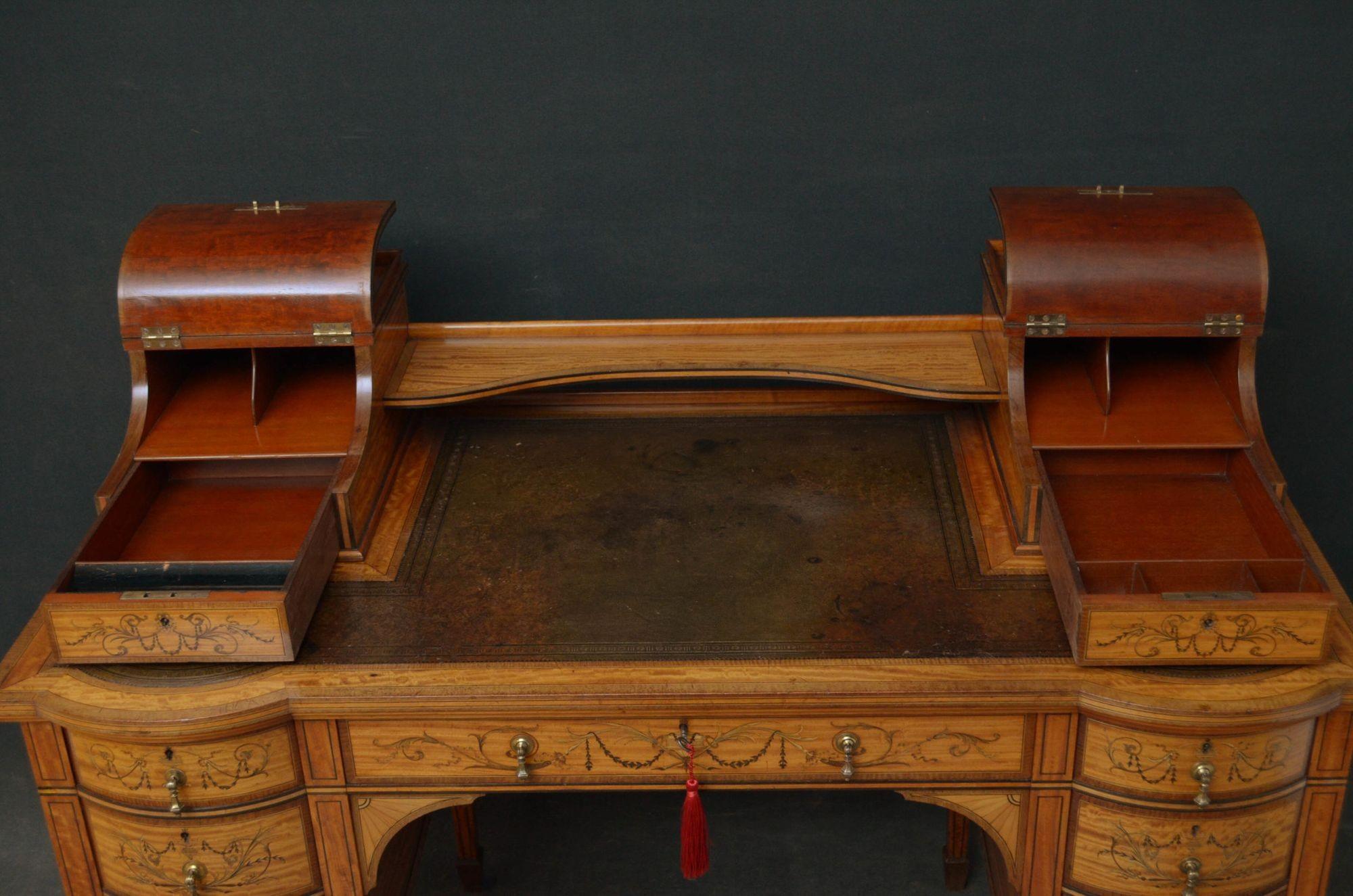Late Victorian Carlton House Desk in Satinwood In Good Condition For Sale In Whaley Bridge, GB