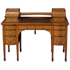 Antique Late Victorian Carlton House Desk in Satinwood