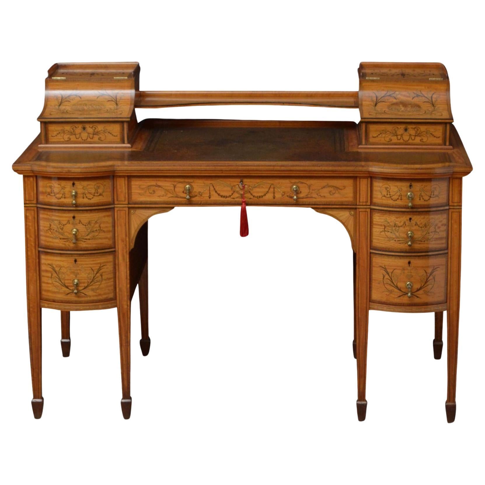 Late Victorian Carlton House Desk in Satinwood For Sale