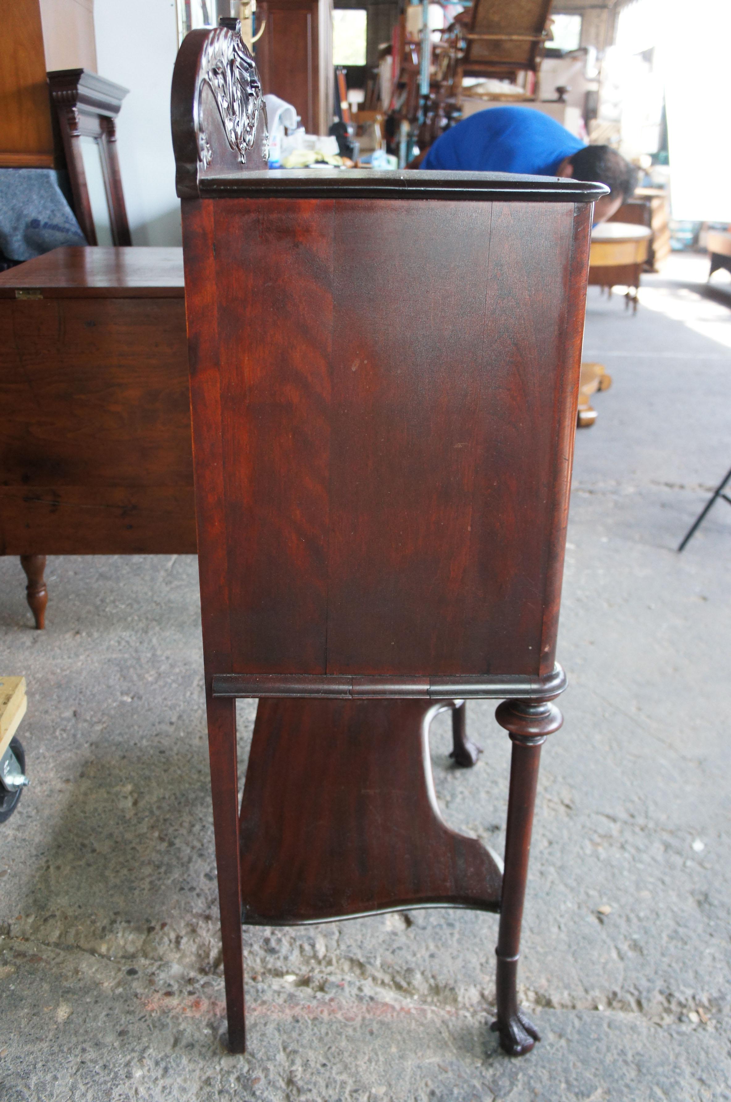 Late Victorian Carved Mahogany Music Cabinet Ball & Claw Foot Backsplash Dry Bar 5