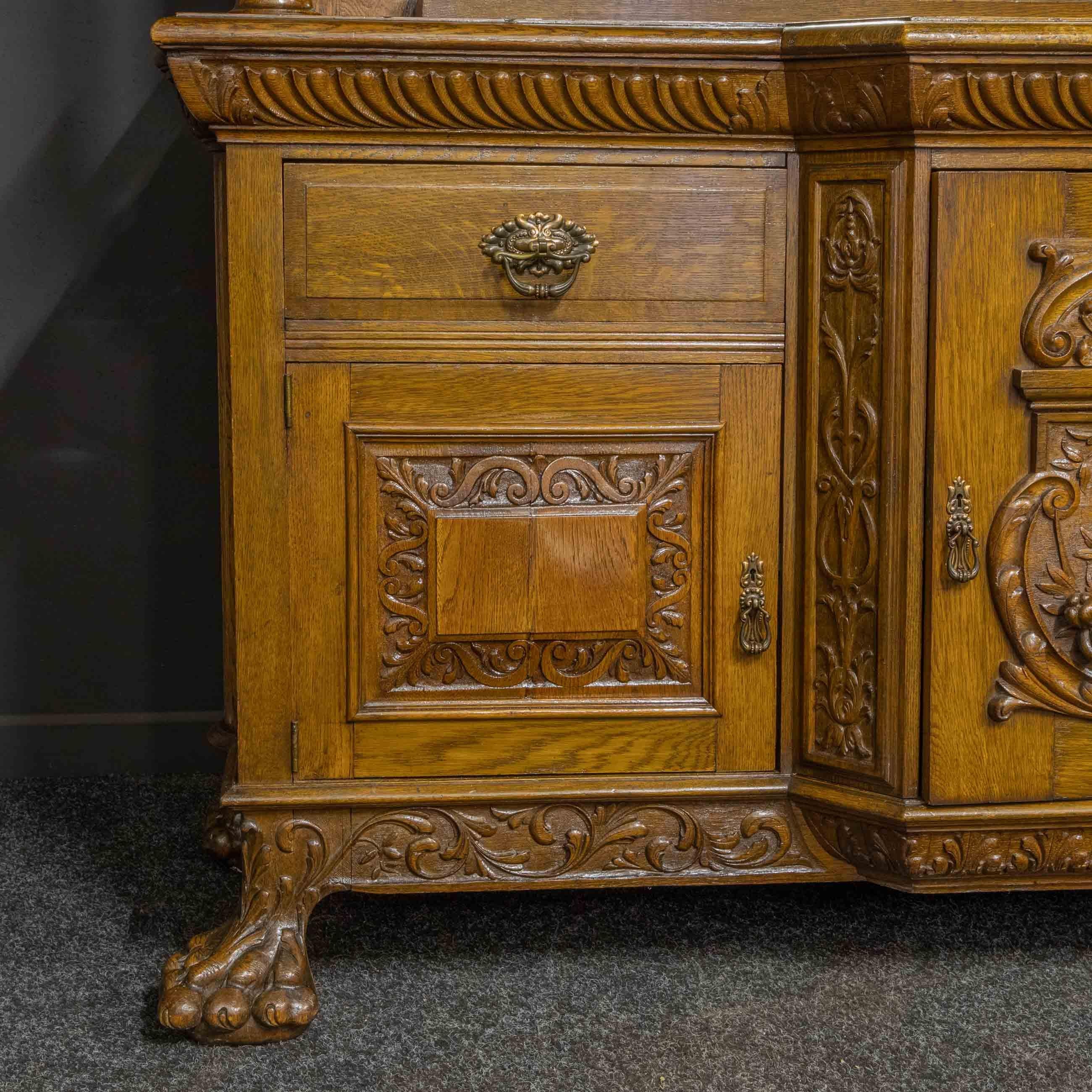 Late Victorian Carved Oak Sideboard For Sale 1
