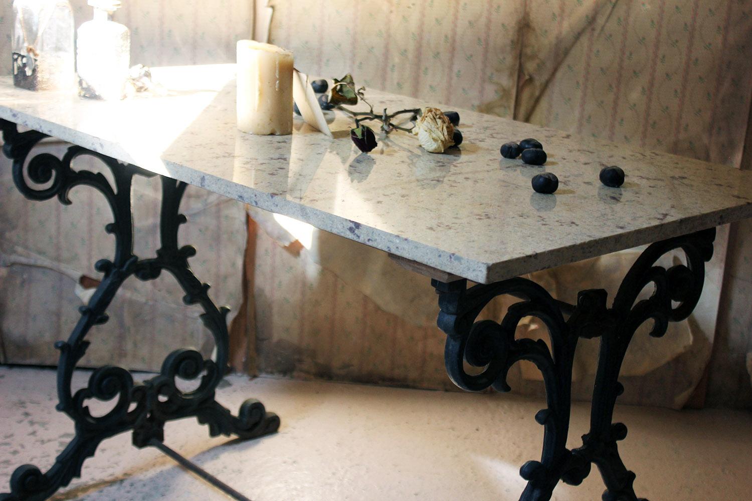 English Late Victorian Cast Iron and Marble Topped Table, circa 1900