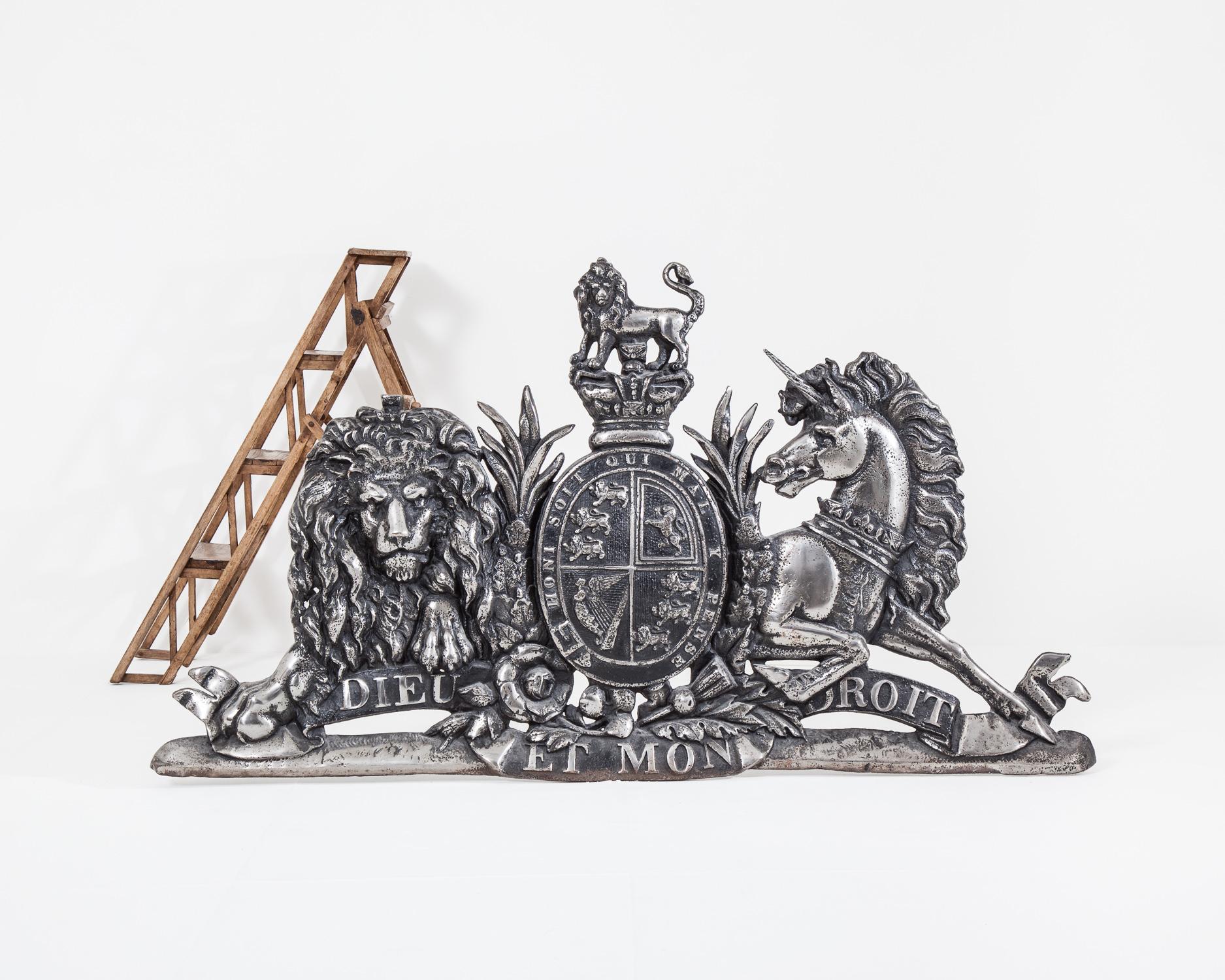 Very large spectacular late Victorian cast iron Royal Coat of Arms.

At some point it has been stripped and polished.

Height 96cm x Width 173cm.

Provenance: Turks Boatyard in Kingston upon Thames, London.


The Turk family have a history