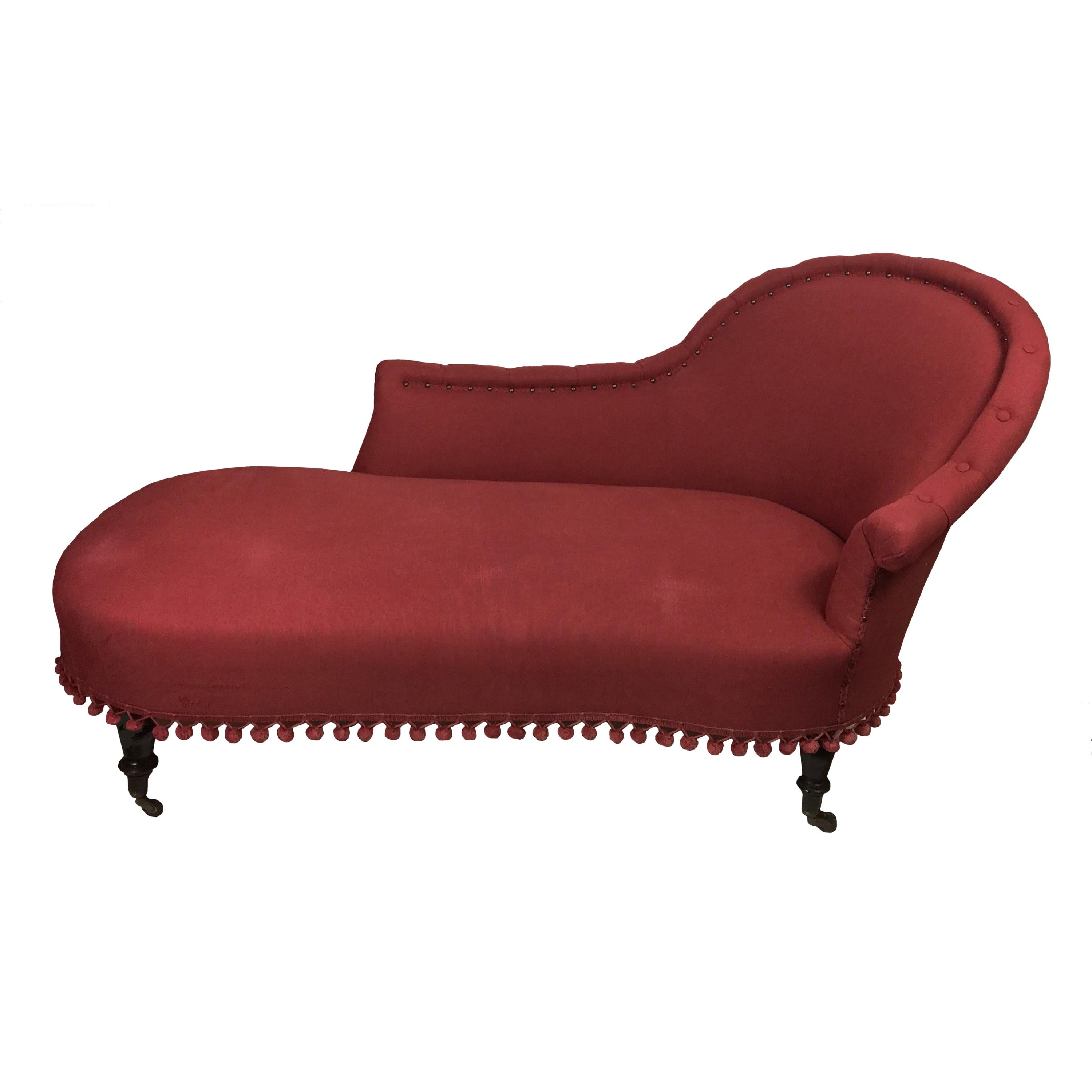 Late Victorian Chaise Longue Méridienne Shape with Turned Mahogany Legs For Sale