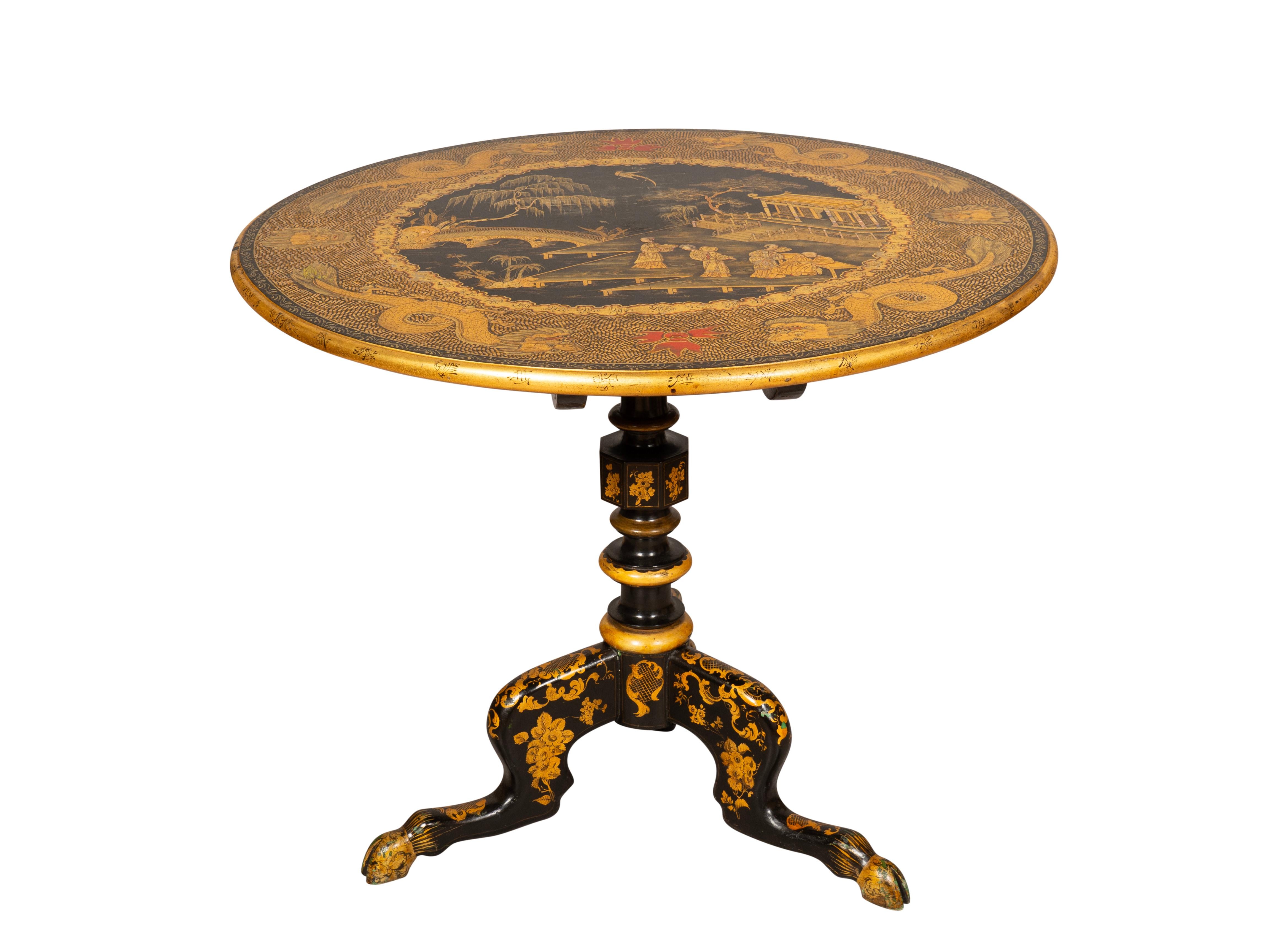 Japanned Late Victorian Chinese Export Style Tilt Top Table