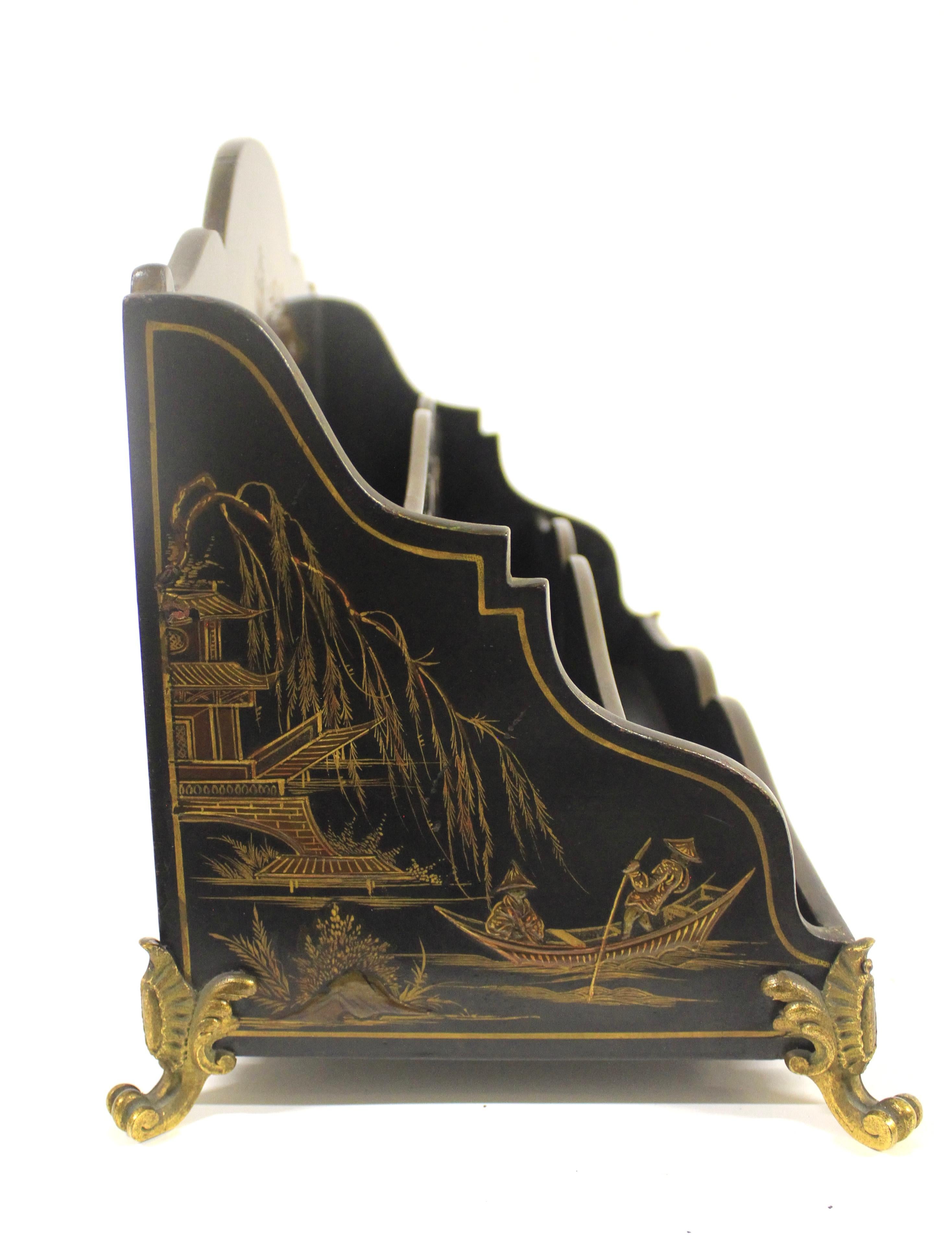 19th Century Late Victorian Chinoiserie decorated Letter rack For Sale