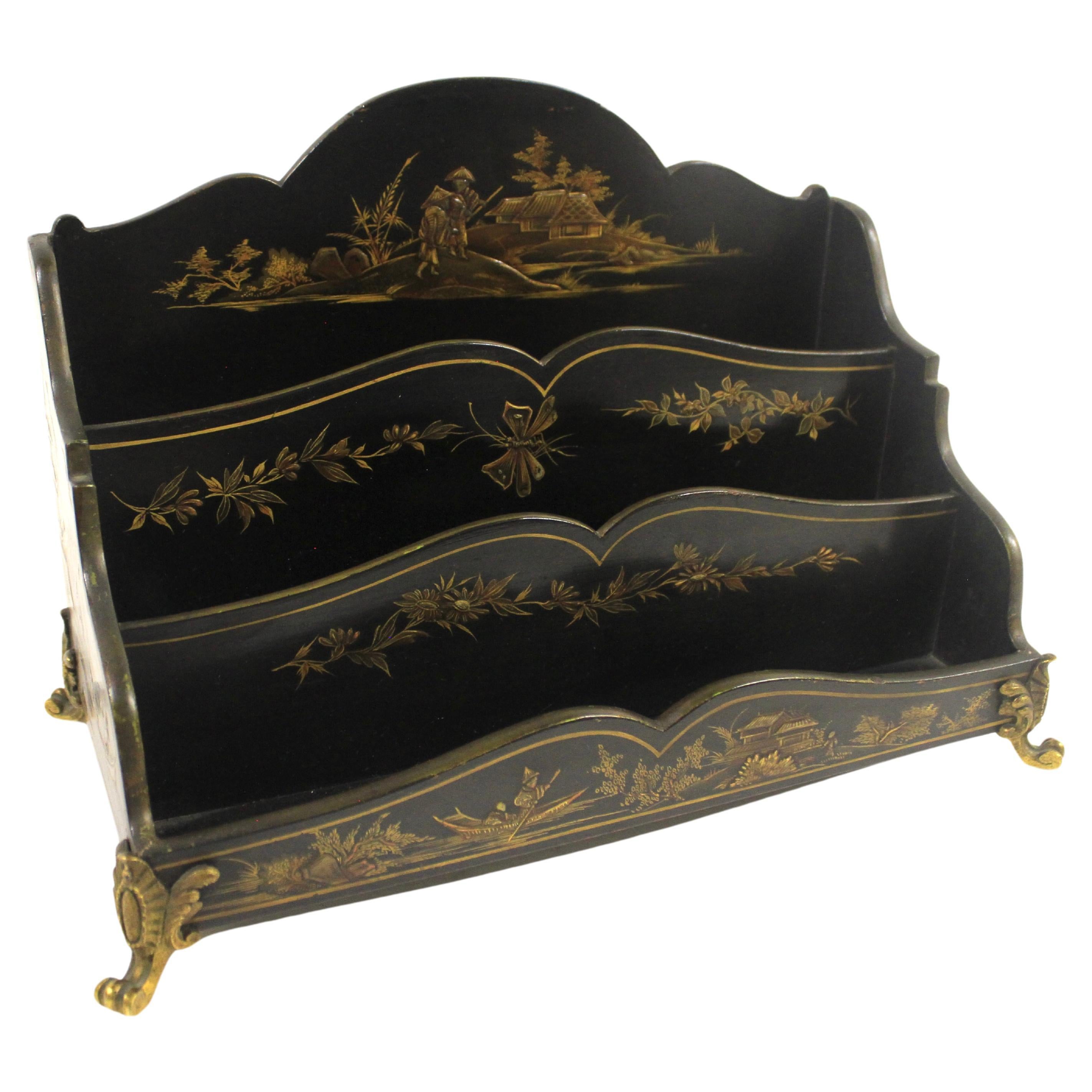 Late Victorian Chinoiserie decorated Letter rack