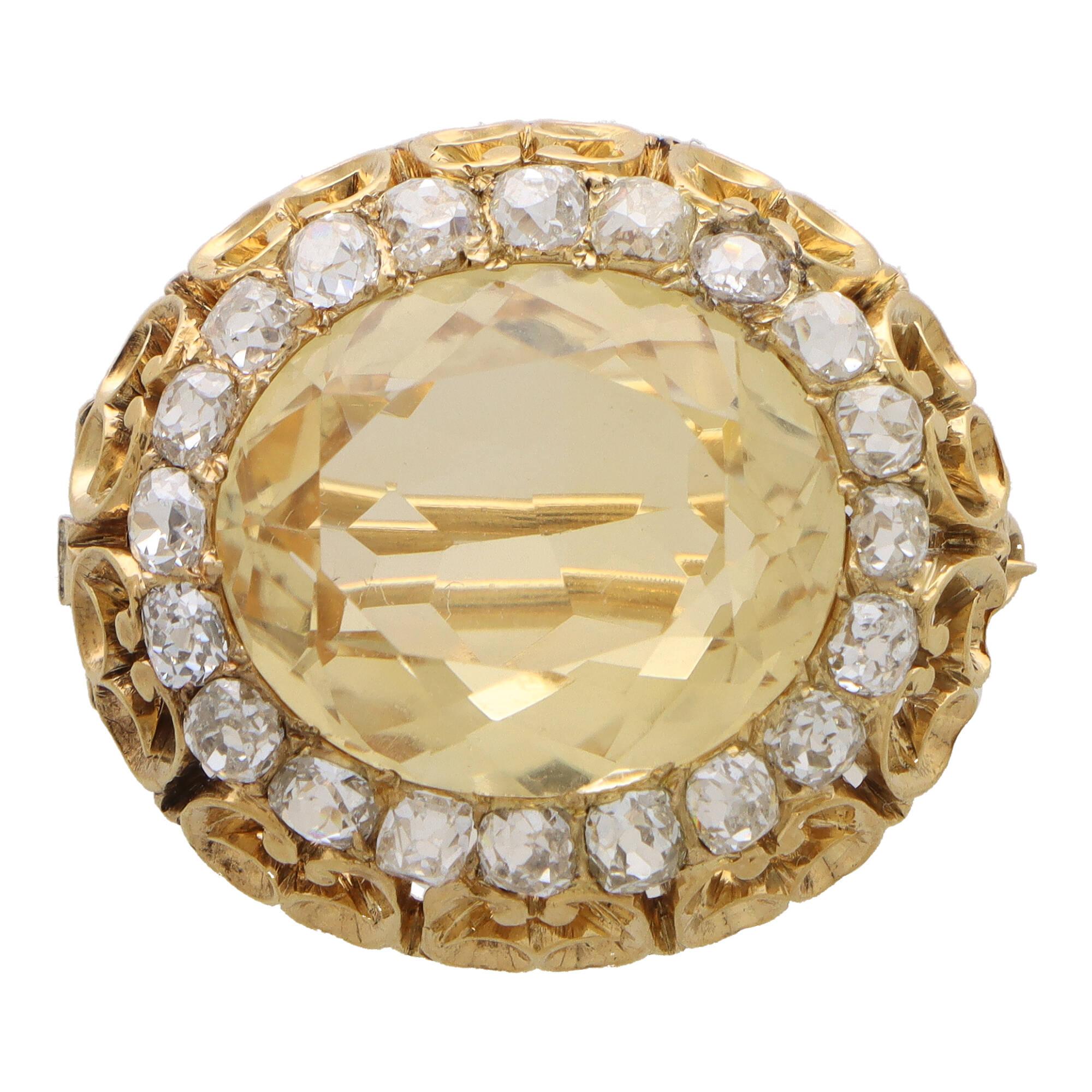 Oval Cut Late Victorian Citrine and Old Cut Diamond Brooch