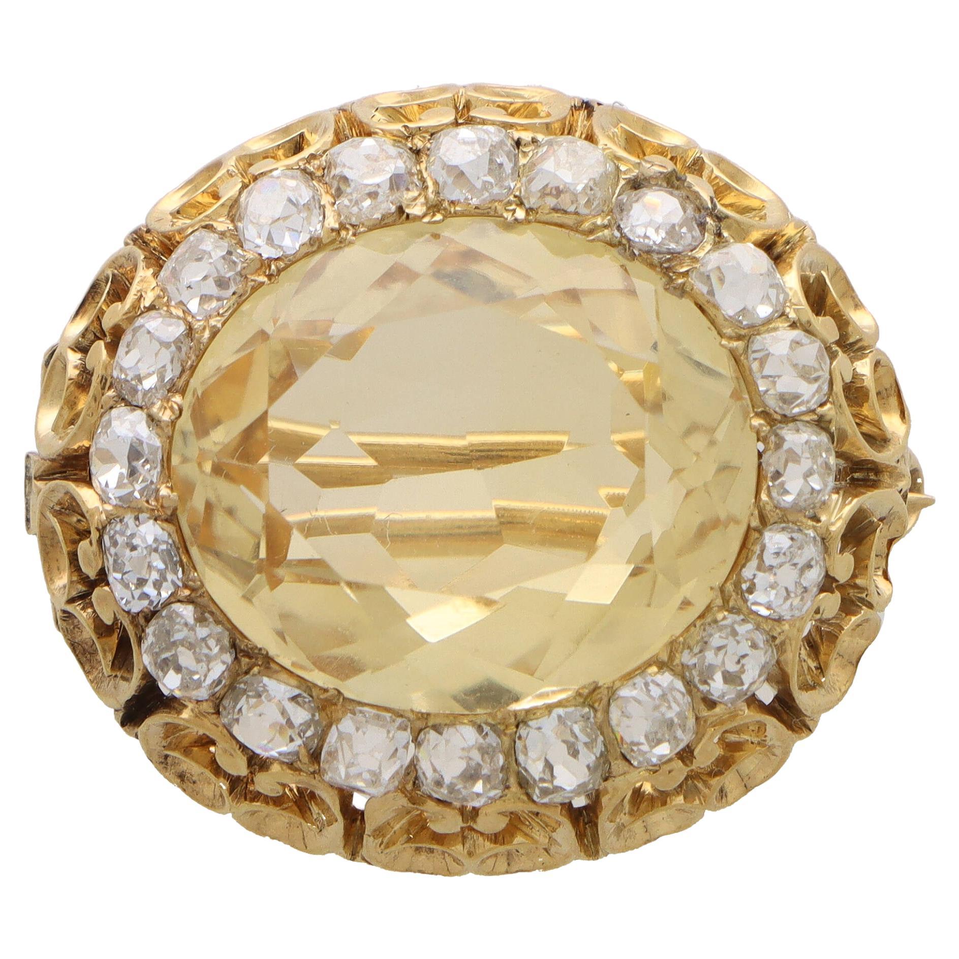 GIA Certified Victorian Pink Topaz and Old Mine Cut Diamond Brooch For