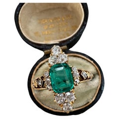 Late Victorian Colombian Emerald and Diamond Ring - GIA F1
