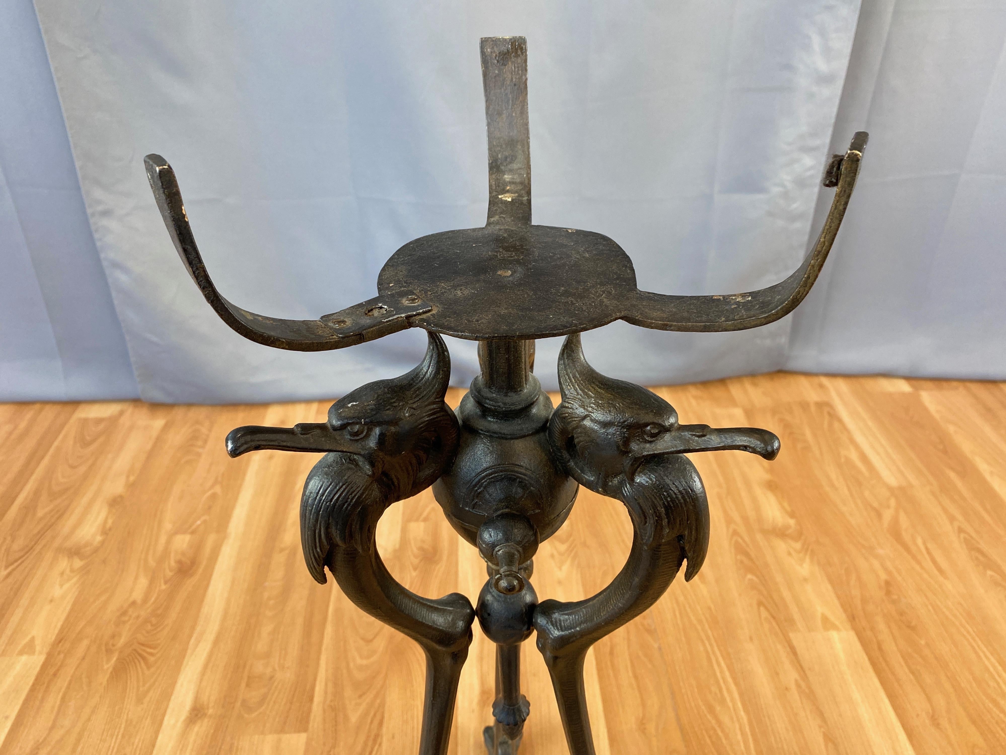 Late Victorian Cormorant-Motif Tall Cast Iron Plant Stand, c. 1890 10