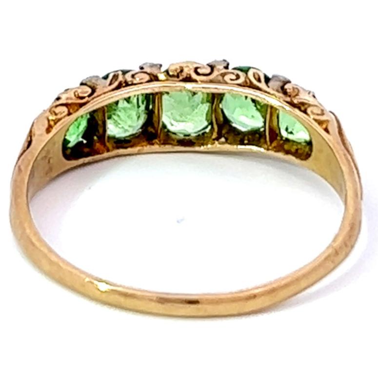 Late Victorian Demantoid Garnet Diamond 18 Karat Gold Five Stone Band Ring 1
