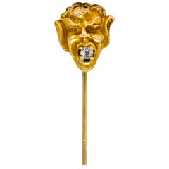 Late Victorian Diamond 10 Karat Gold Greek God Pan Stickpin