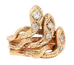 Late Victorian Diamond 10 Karat Rose Gold Snake Unisex Ring