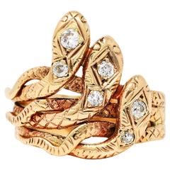 Antique Late Victorian Diamond 10 Karat Rose Gold Snake Unisex Ring