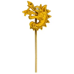 Late Victorian Diamond 14 Karat Gold Dragon Stickpin
