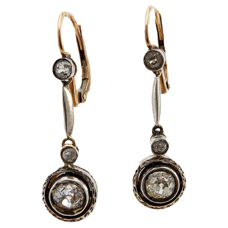 Victorian Revival Diamond Gold Silver Earrings at 1stDibs