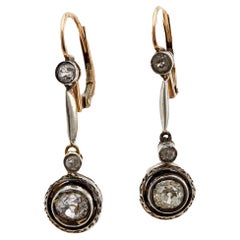 Late Victorian Diamond 14k Rose Gold Silver Dangle Earrings