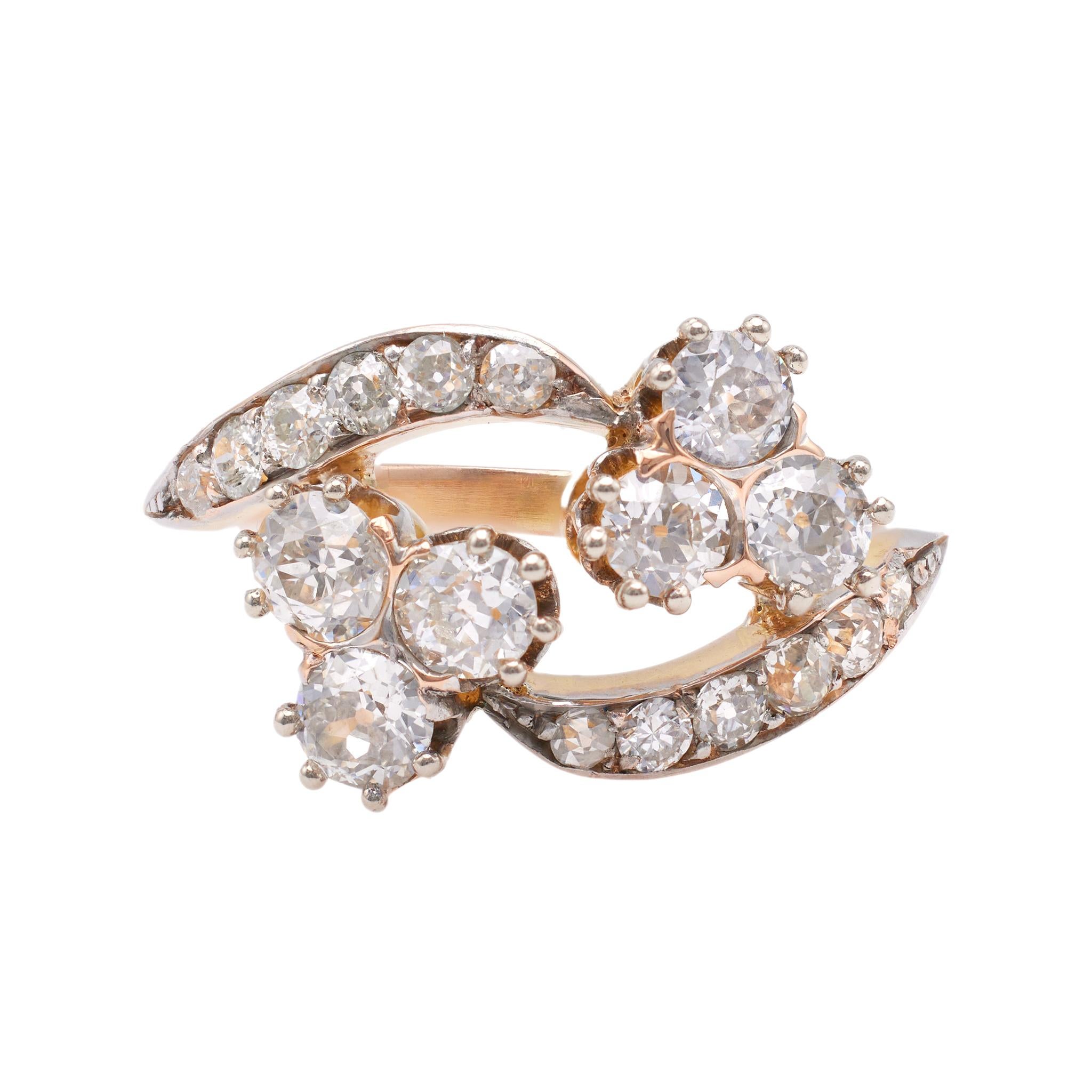 Late Victorian Diamond 18k Rose Gold Platinum Bypass Ring