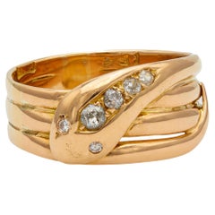 Late Victorian Diamond 18k Rose Gold Snake Ring