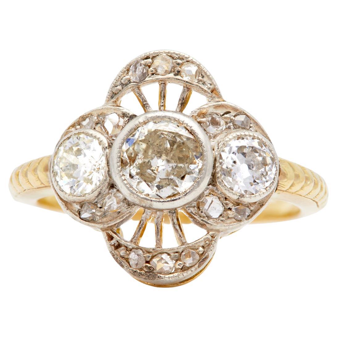 Late Victorian Diamond 18k Yellow Gold Silver Ring