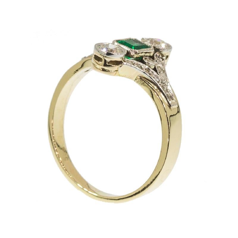 Late Victorian Antique Diamond Emerald Engagement Ring, 1900s         4