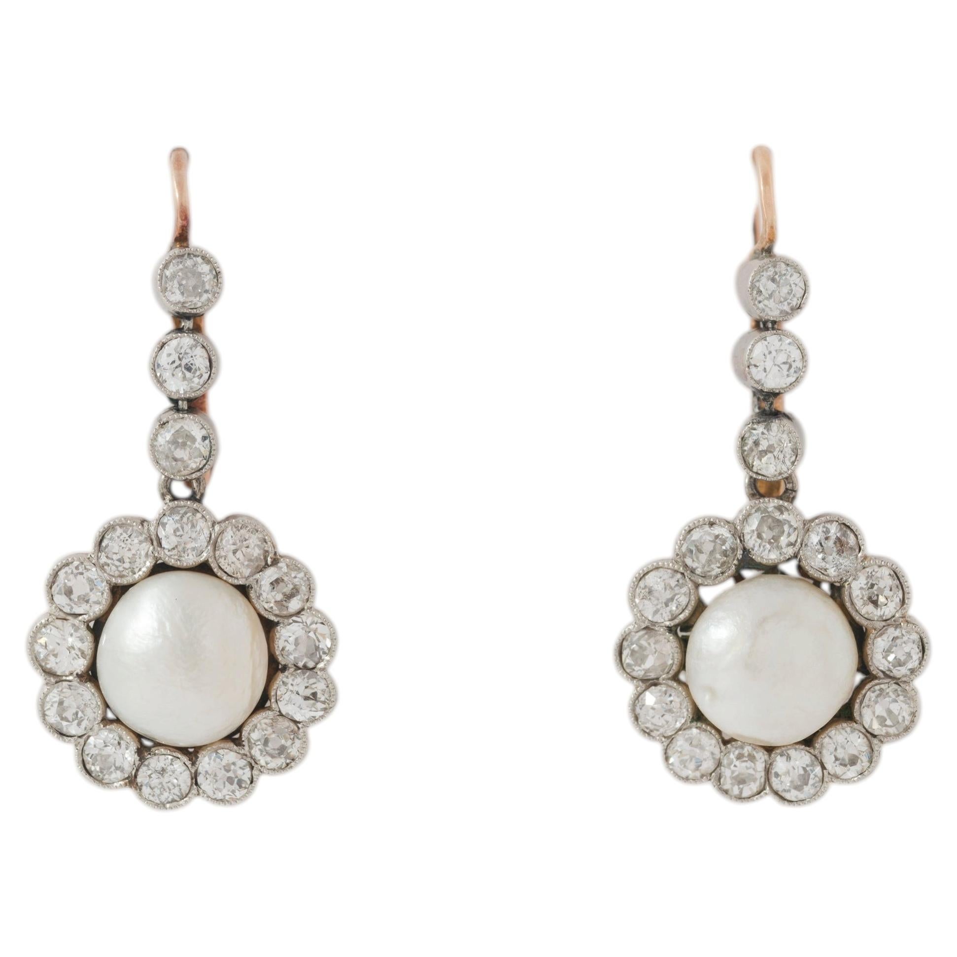 Late Victorian Diamond and Natural Pearl Earrings