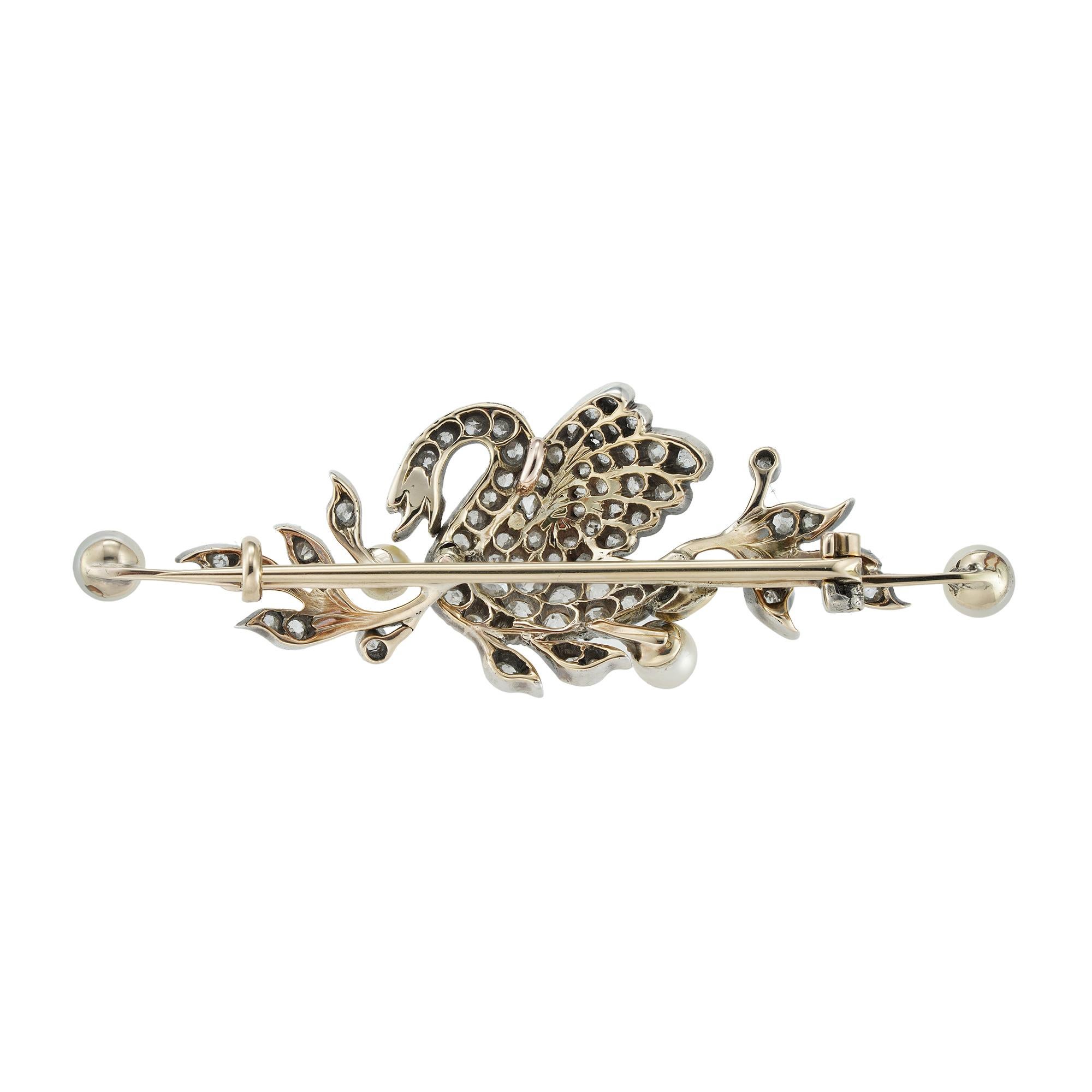 Rose Cut Late Victorian Diamond and Pearl Brooch