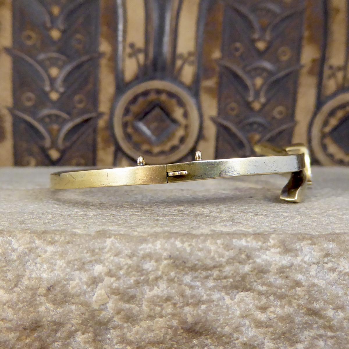 Round Cut Late Victorian Diamond and Seed Pearl Bangle in 15 Carat Yellow Gold