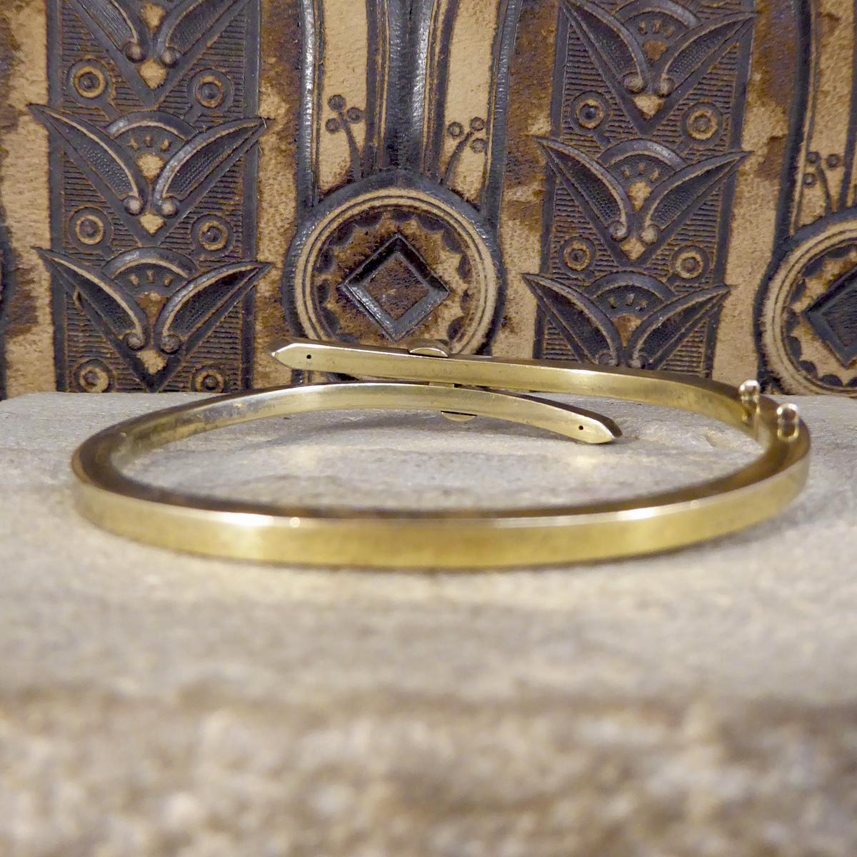 Late Victorian Diamond and Seed Pearl Bangle in 15 Carat Yellow Gold In Good Condition In Yorkshire, West Yorkshire