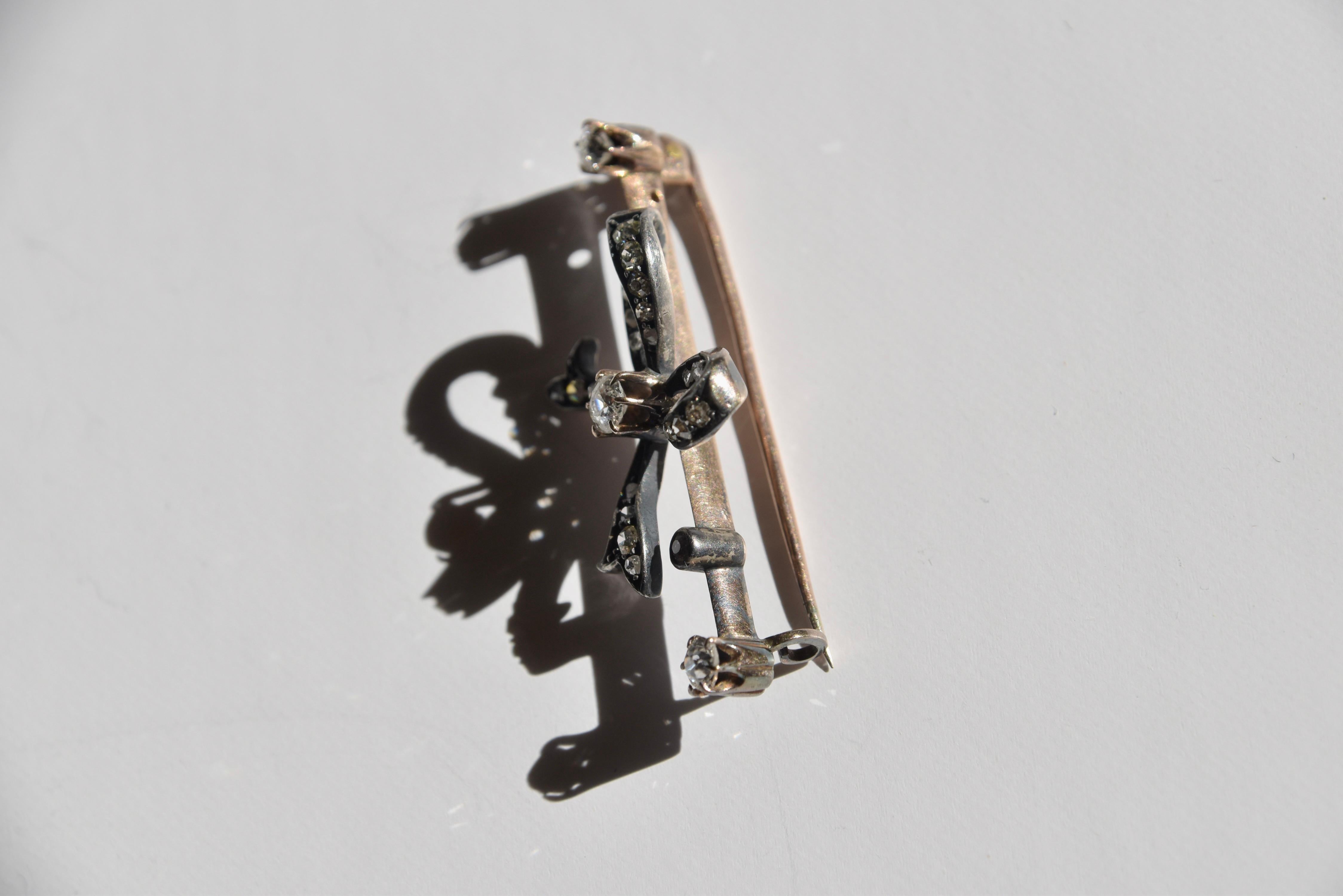 Old European Cut Late Victorian Diamond Bow Brooch For Sale
