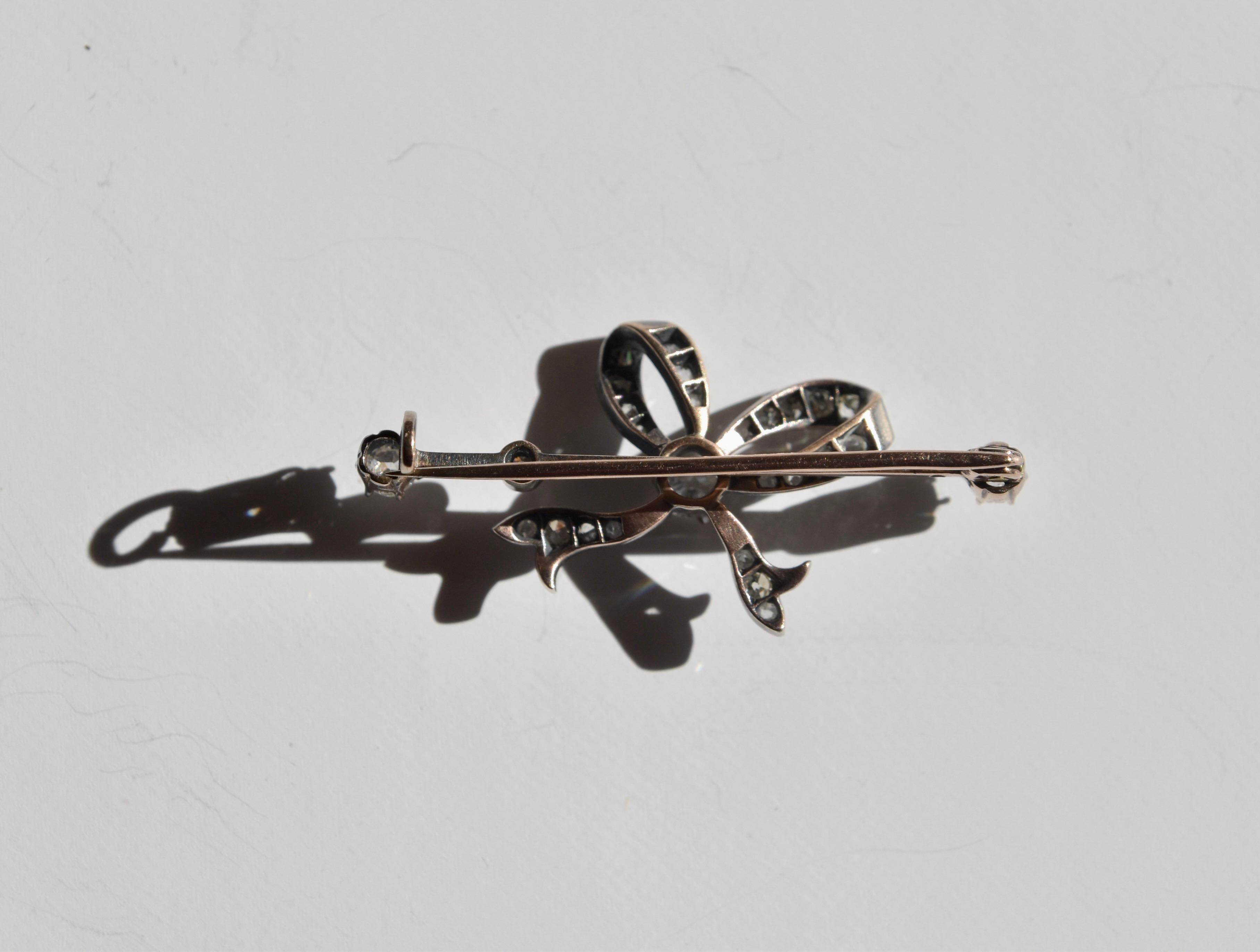 Late Victorian Diamond Bow Brooch For Sale 1