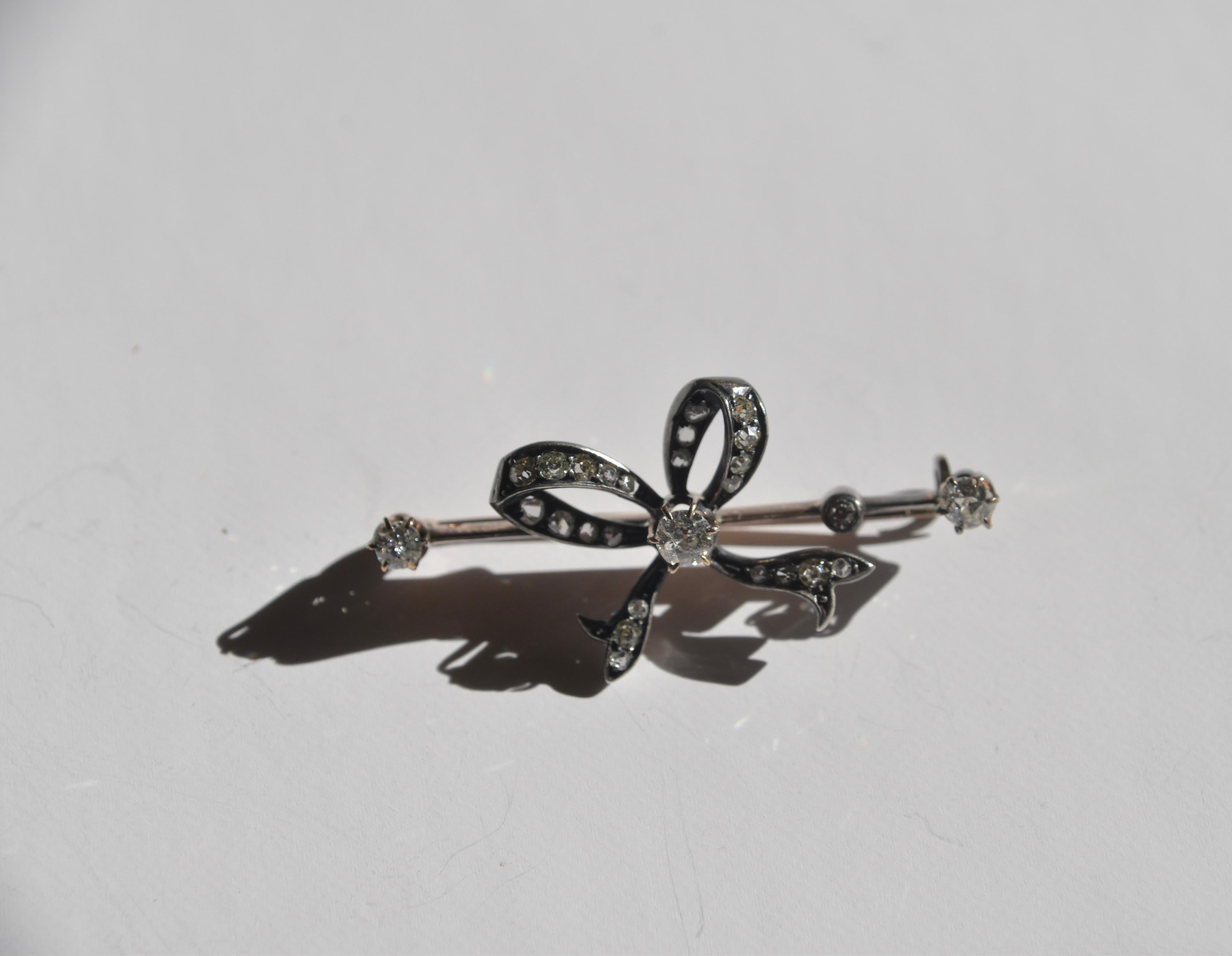 Late Victorian Diamond Bow Brooch For Sale 2