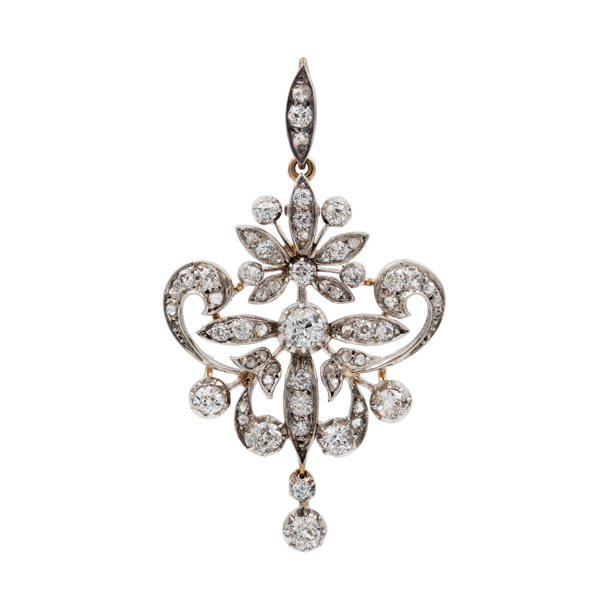 Broche/pendentif en diamant de la fin de l'époque victorienne dans une boîte ajustée en vente