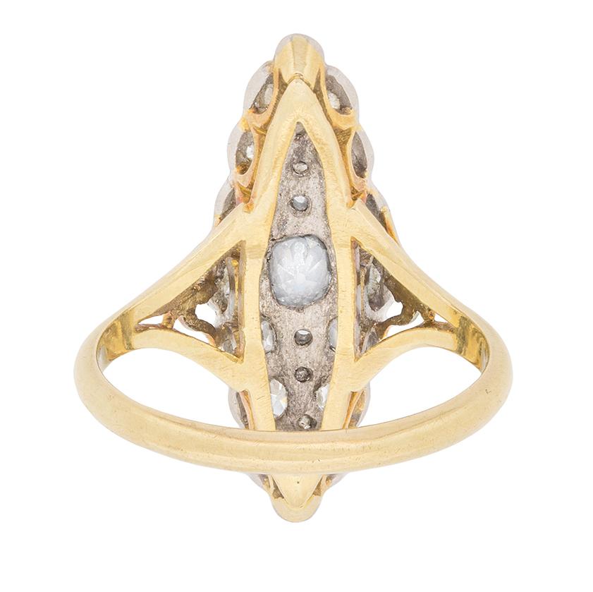 Spätviktorianischer Diamant-Cluster-Ring in Marquise-Form, um 1900 (Alteuropäischer Schliff) im Angebot