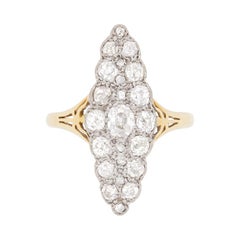 Antique Late Victorian Diamond Marquise Shaped Cluster Ring, circa 1900s