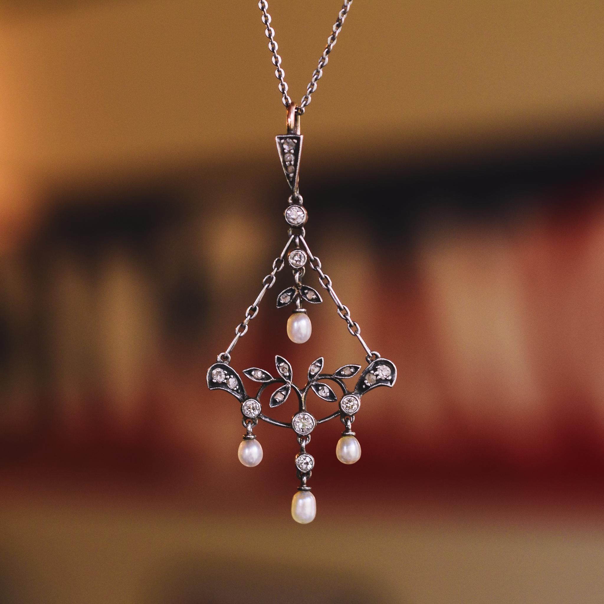 Women's Late Victorian Diamond Pearl Pendant