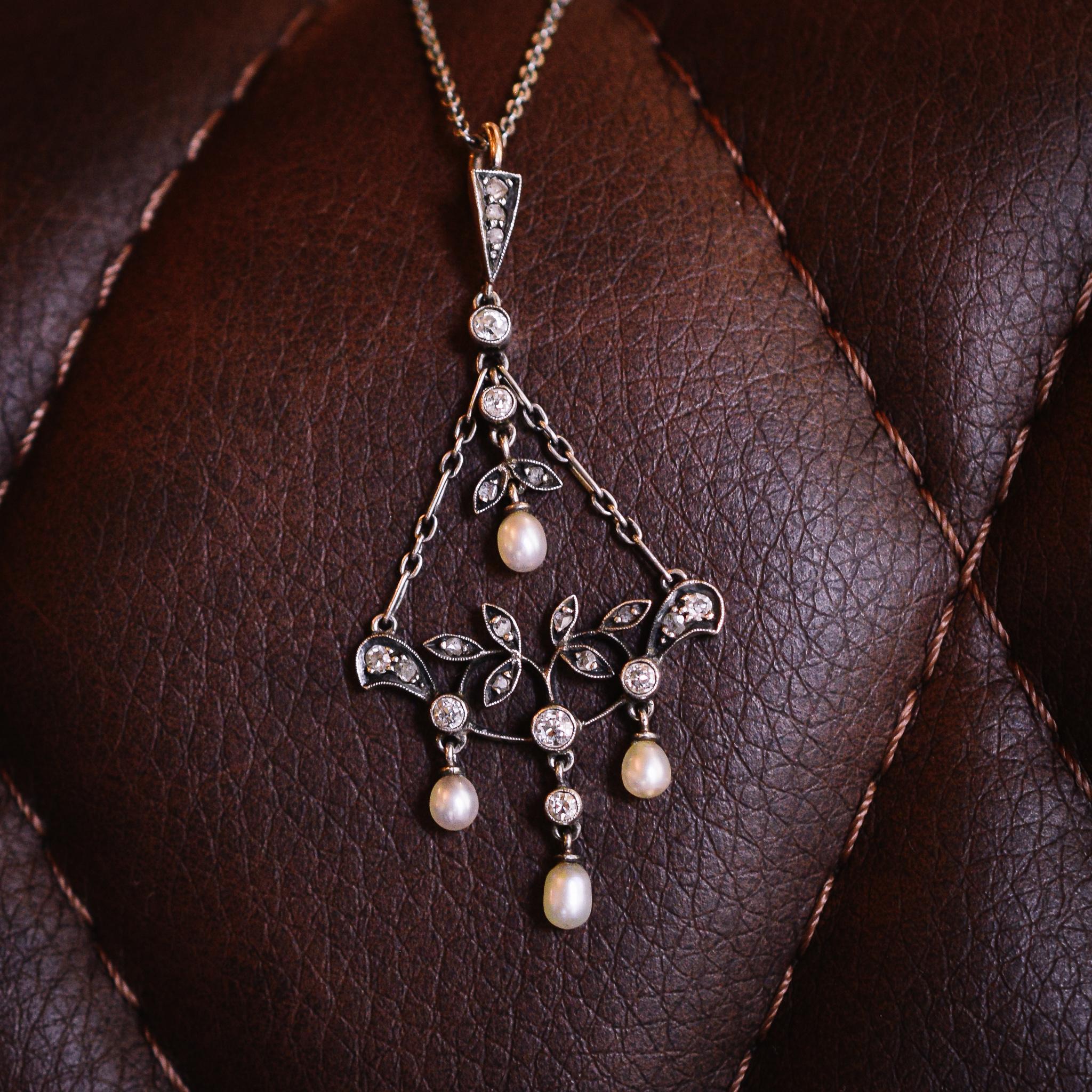 Late Victorian Diamond Pearl Pendant 1