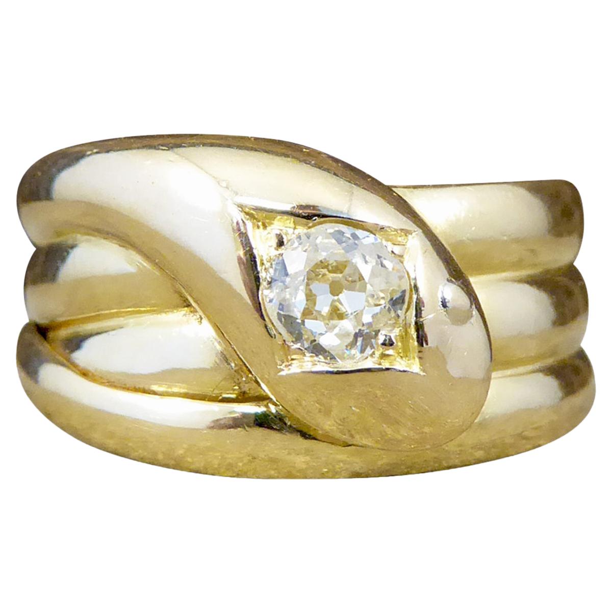 Late Victorian Diamond Set Serpent Ring in 18 Carat Yellow Gold