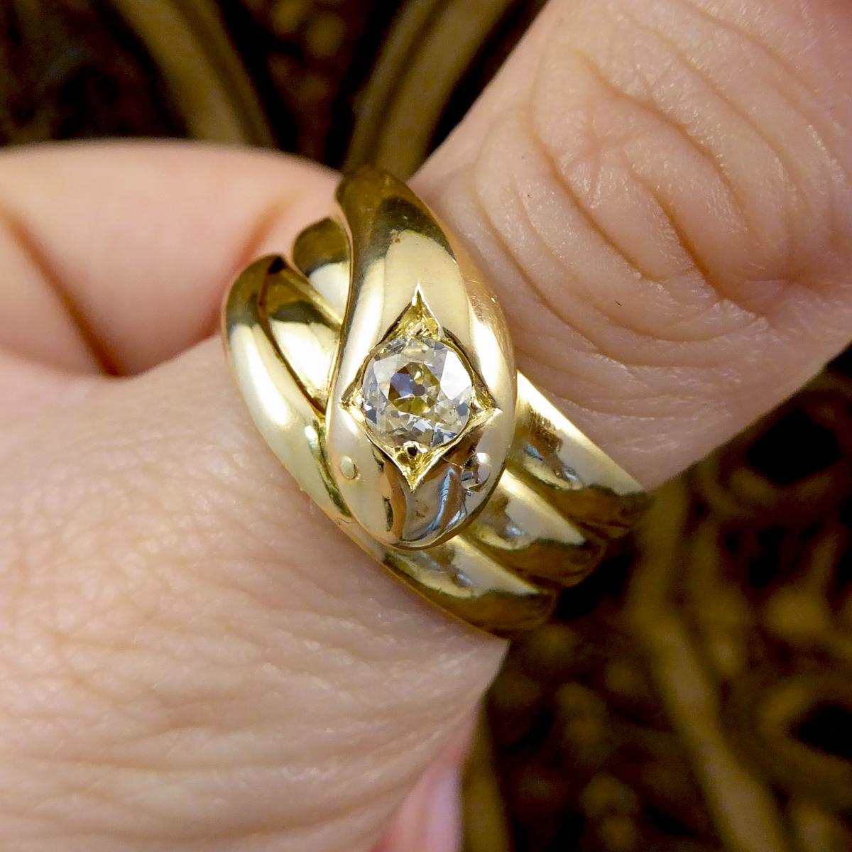 Late Victorian Diamond Set Serpent Ring in 18 Carat Yellow Gold 4