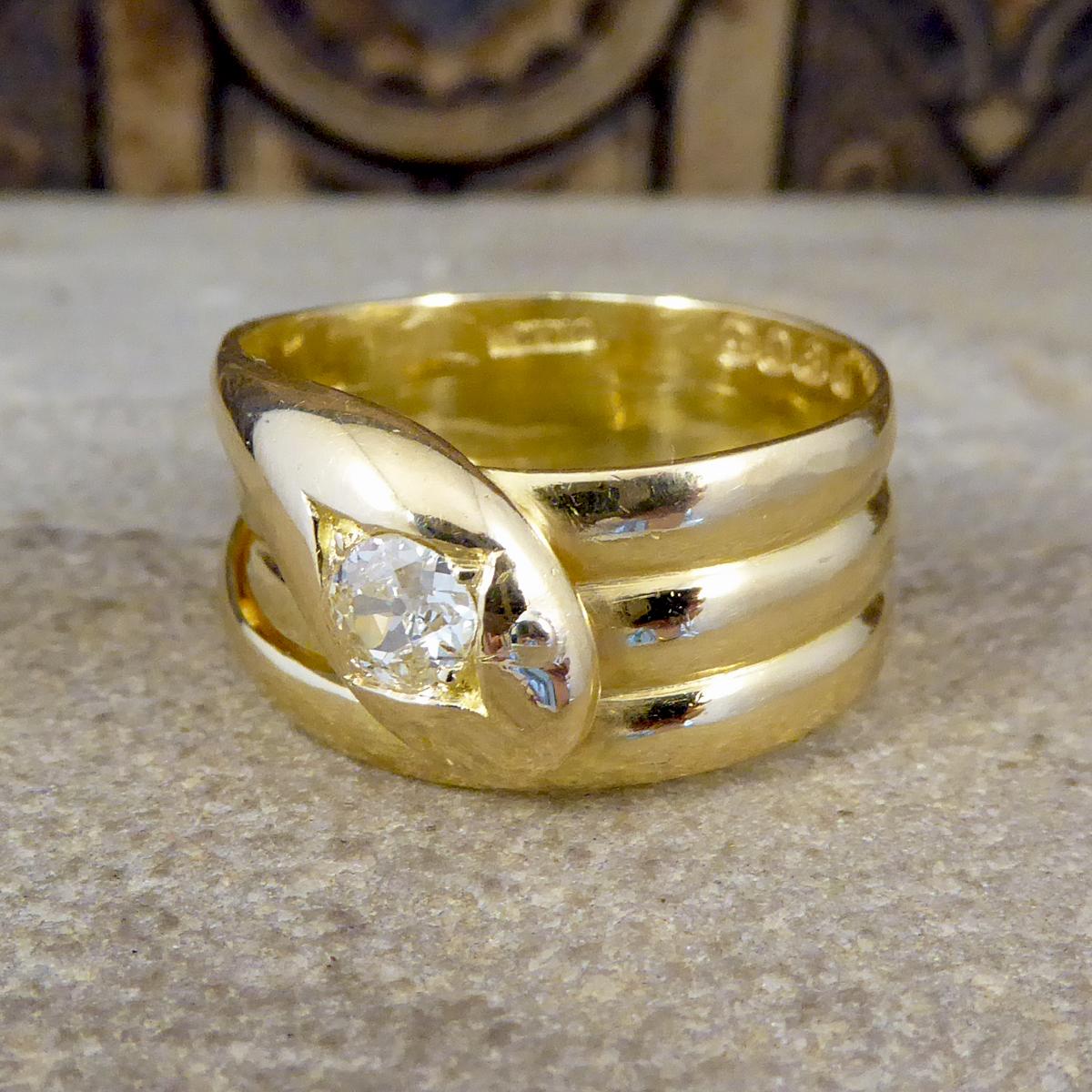 Old European Cut Late Victorian Diamond Set Serpent Ring in 18 Carat Yellow Gold