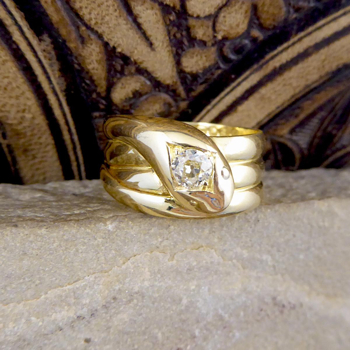 Late Victorian Diamond Set Serpent Ring in 18 Carat Yellow Gold 1