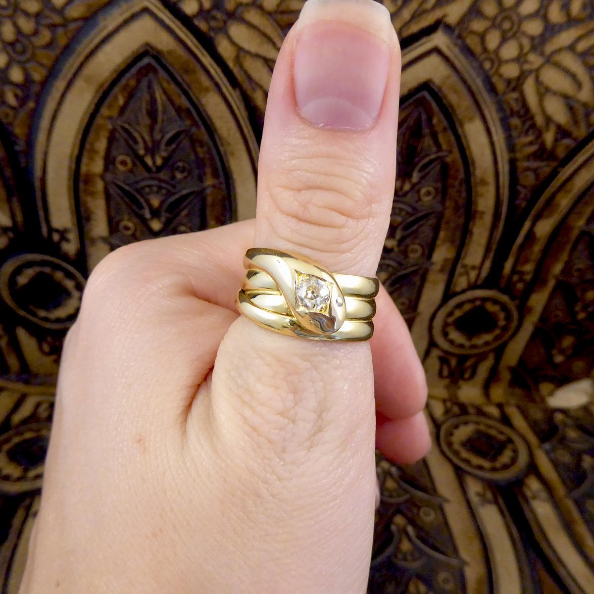 Late Victorian Diamond Set Serpent Ring in 18 Carat Yellow Gold 2