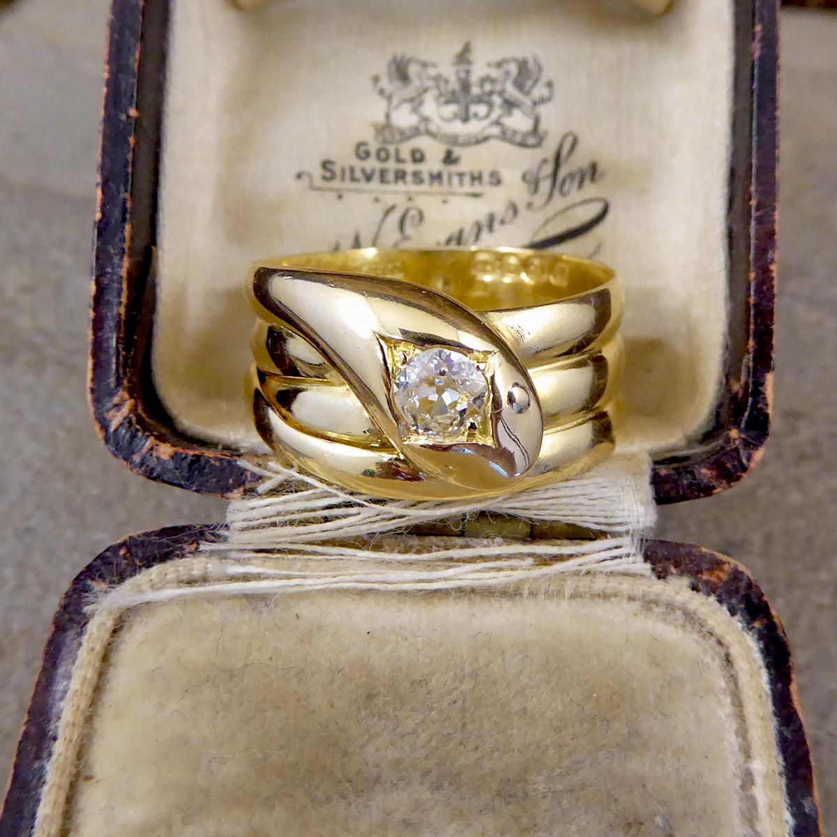 Late Victorian Diamond Set Serpent Ring in 18 Carat Yellow Gold 3