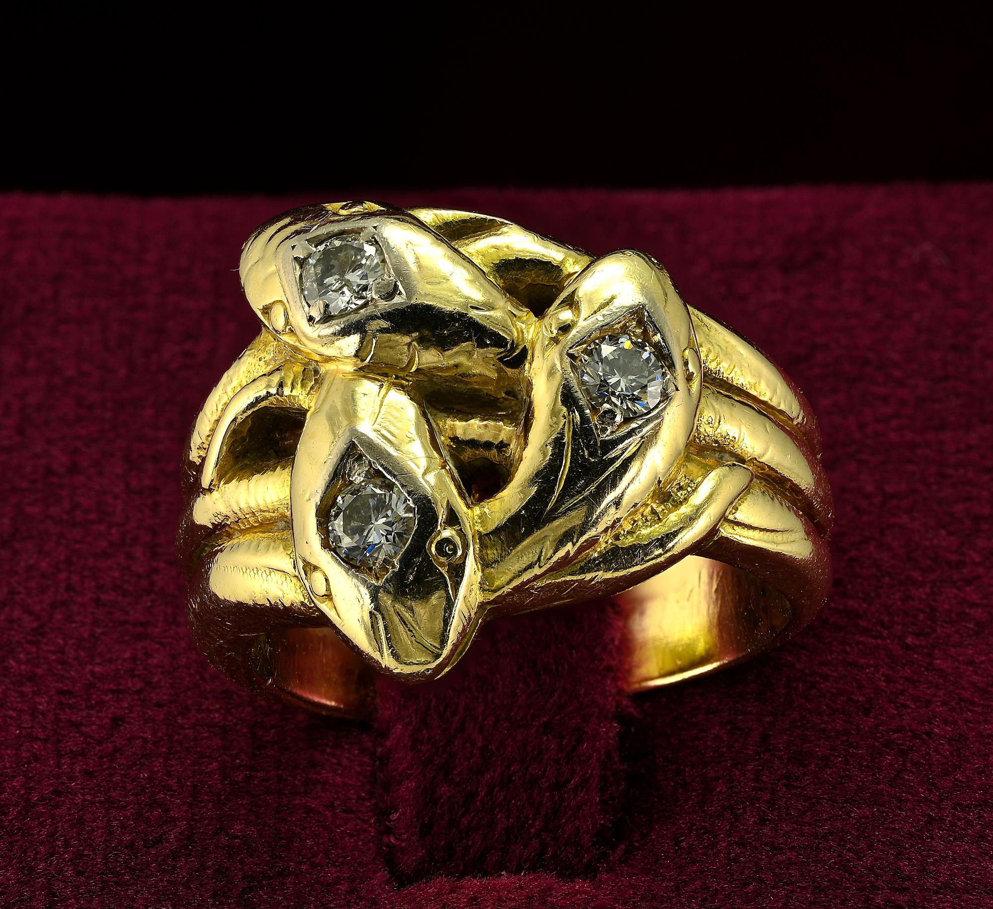 Spätviktorianischer Diamant-Schlangenring 14 KT Gold (Brillantschliff) im Angebot