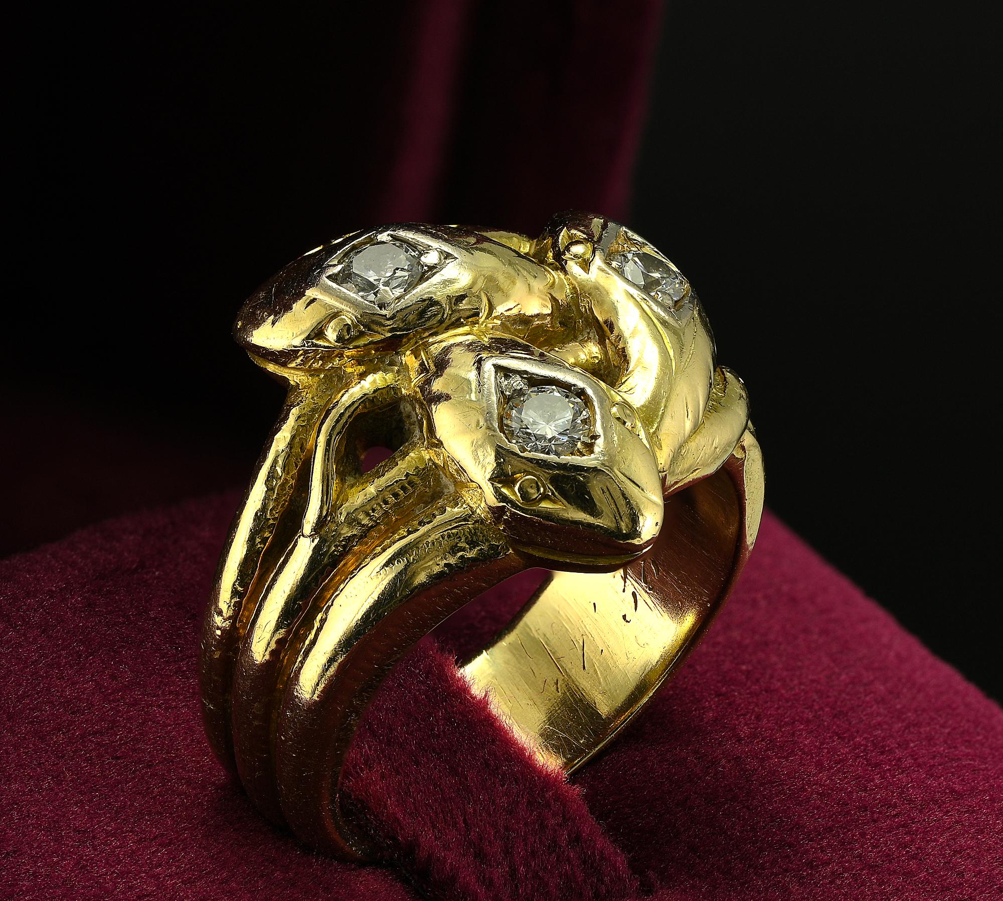 Brilliant Cut Late Victorian Diamond Snake Ring 14 KT gold For Sale