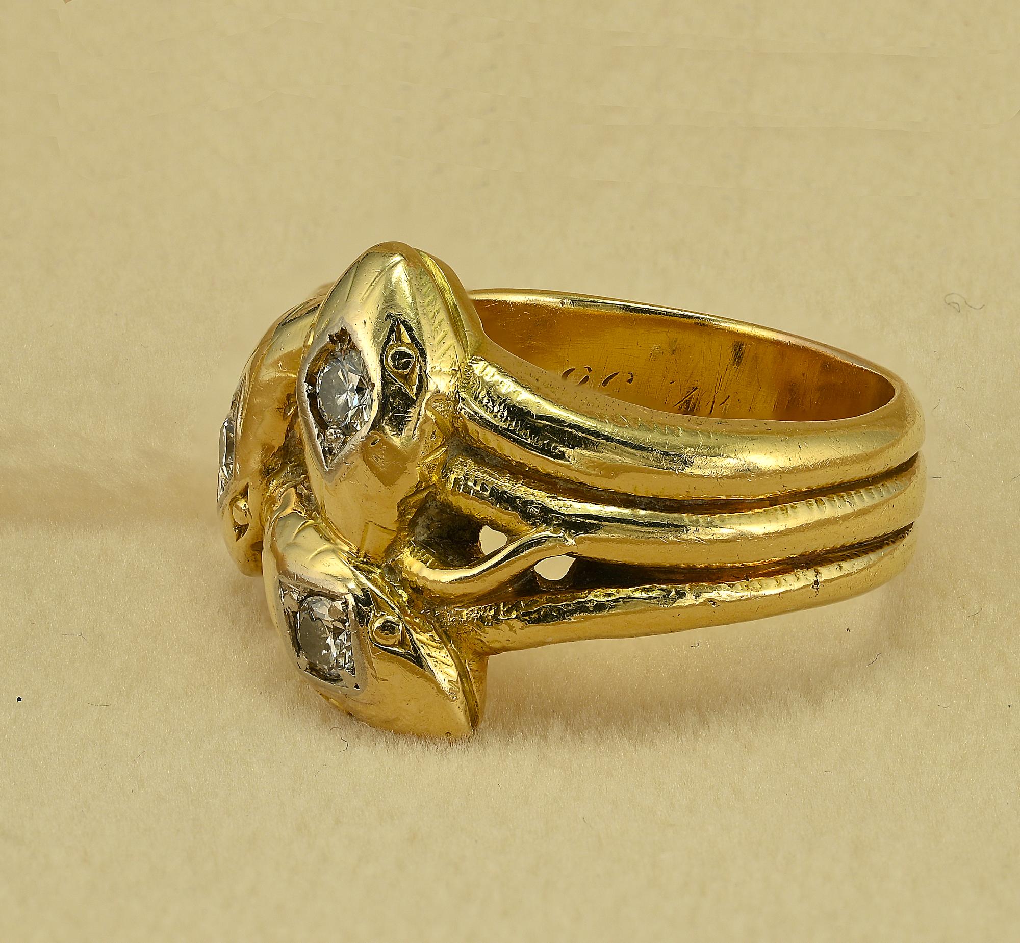 Late Victorian Diamond Snake Ring 14 KT gold In Good Condition For Sale In Napoli, IT