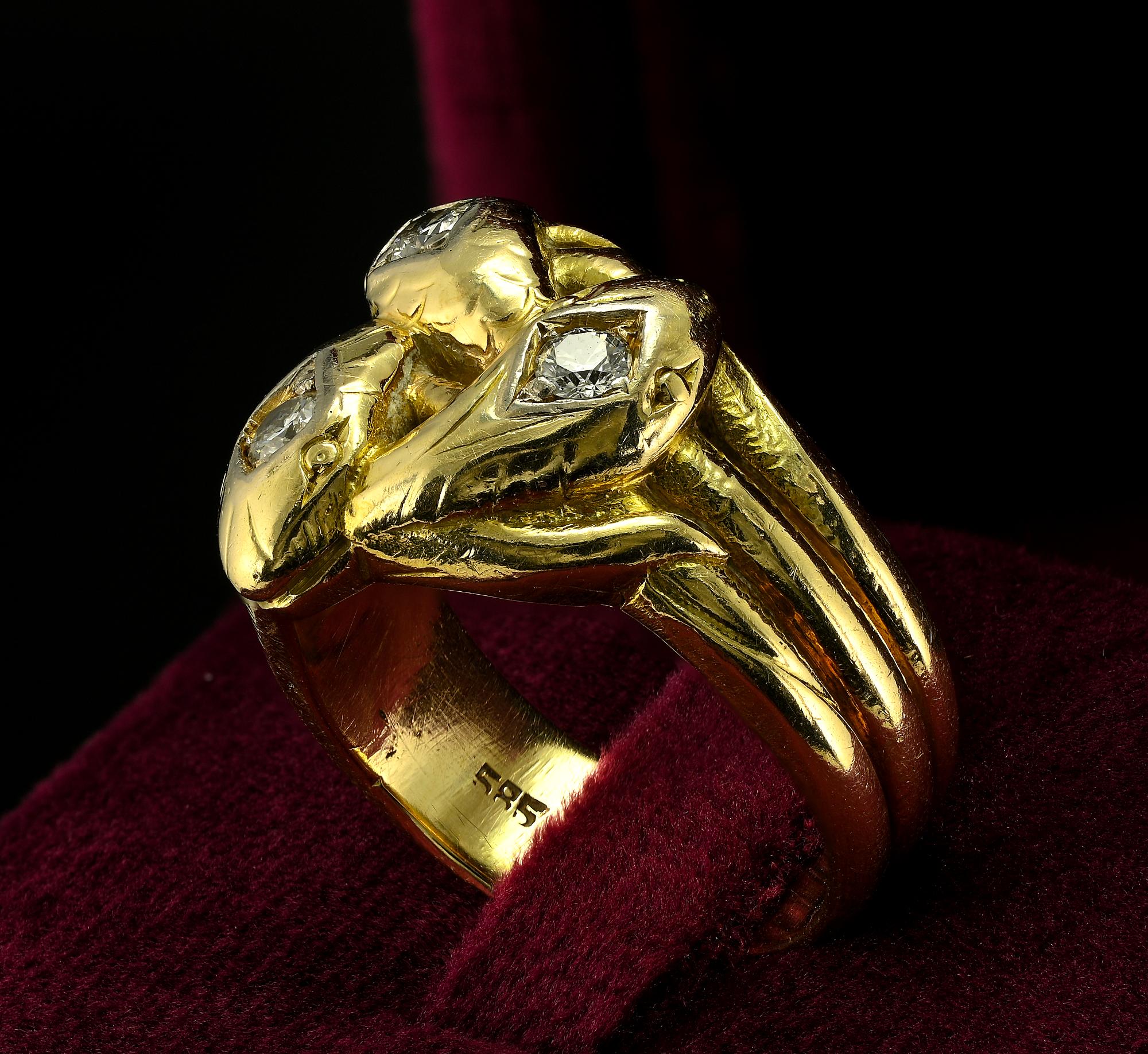 Women's or Men's Late Victorian Diamond Snake Ring 14 KT gold For Sale