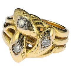 Anello serpente con diamante tardo vittoriano in oro 14 KT